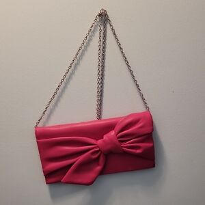 INC International Concepts Hot Pink Bow Clutch with Chain Strap